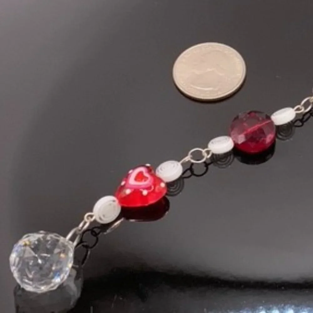 Hearts Car Rearview Mirror Suncatcher Prism Charm Ornament Gift Handmade CC112
